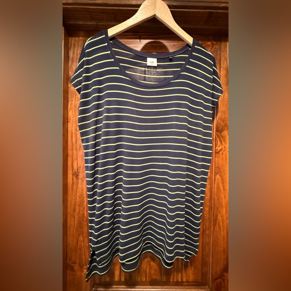 CAbi Navy and Green Striped Ibiza Top, #5333 (Size Medium)
